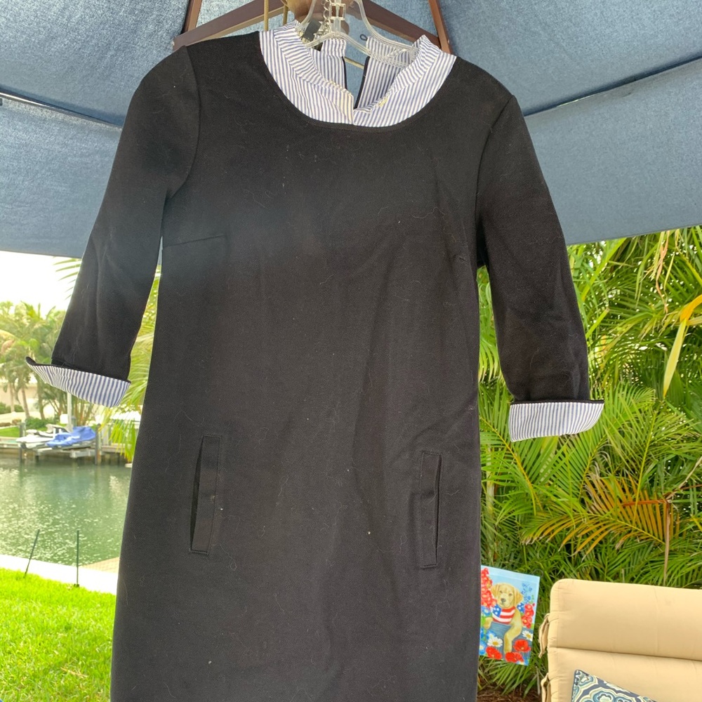 Navy dress w/shirt cuffs and neckline
